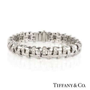 Tiffany & Co 18k White Gold Diamond Set Lattice Bracelet